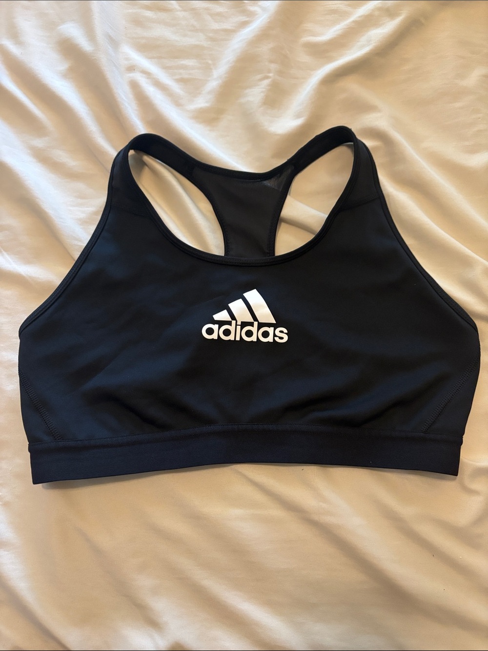 adidas Black Racerback Sports Crop Top with White Logo